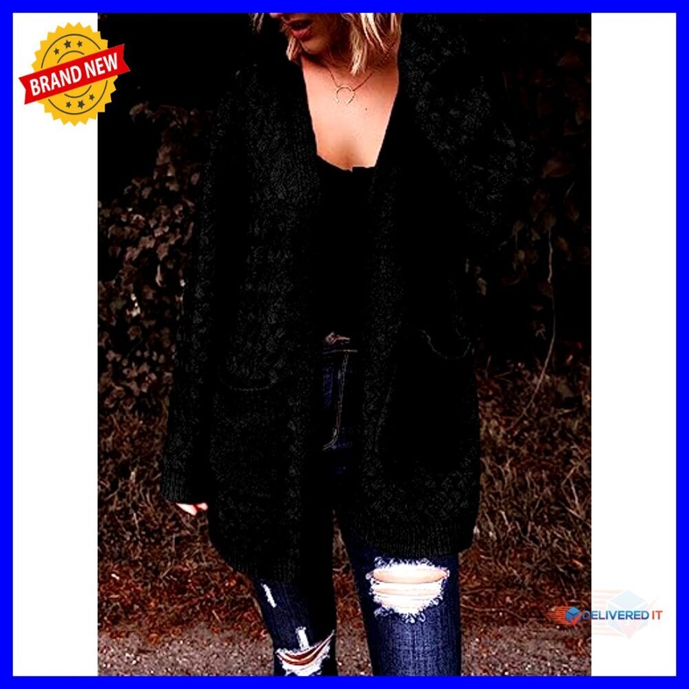 Chunky Cable Knit Cardigan Open Front Long Sleeve Oversized Chic Outerwear with - Picture 3 of 7